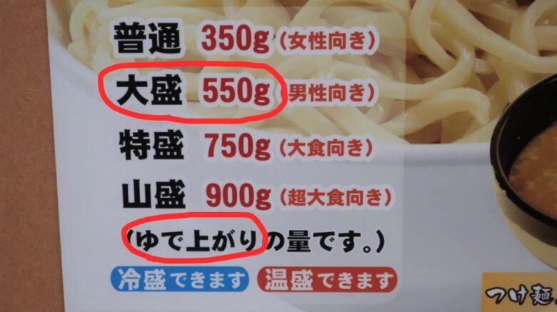 つけ麺の量
